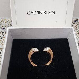 Calvin Klein Rose Gold Open Cuff Crystal Ring | Size 6
